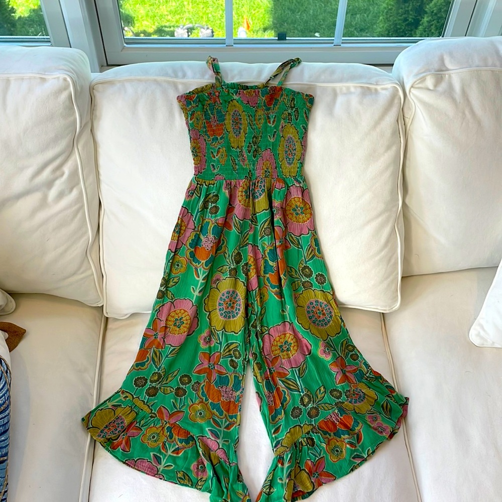 Angie girls smocked floral jumpsuit, small